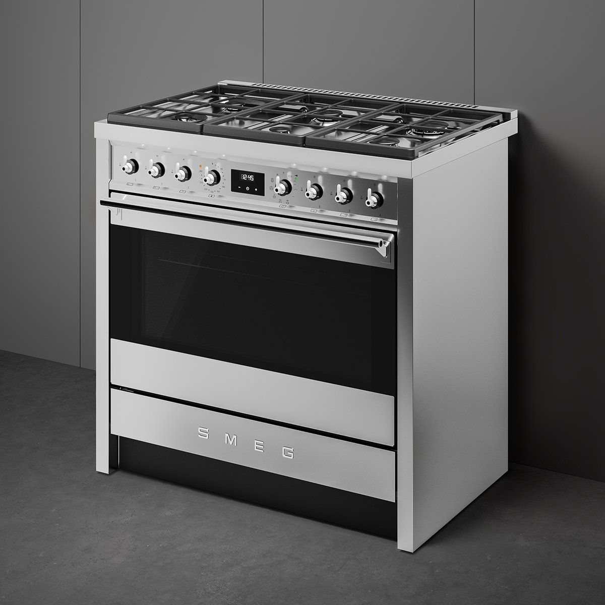 Piano de cuisson gaz 6 feux 90 cm inox satiné, SMEG