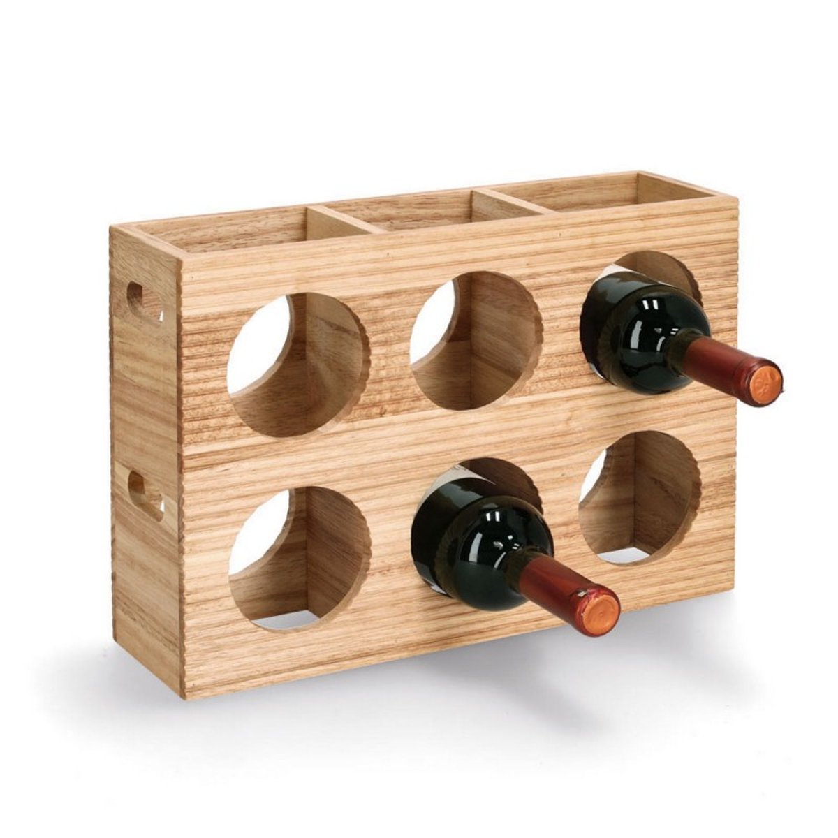Range bouteilles de vin bois d'hévéa bois clair, ZELLER PRESENT