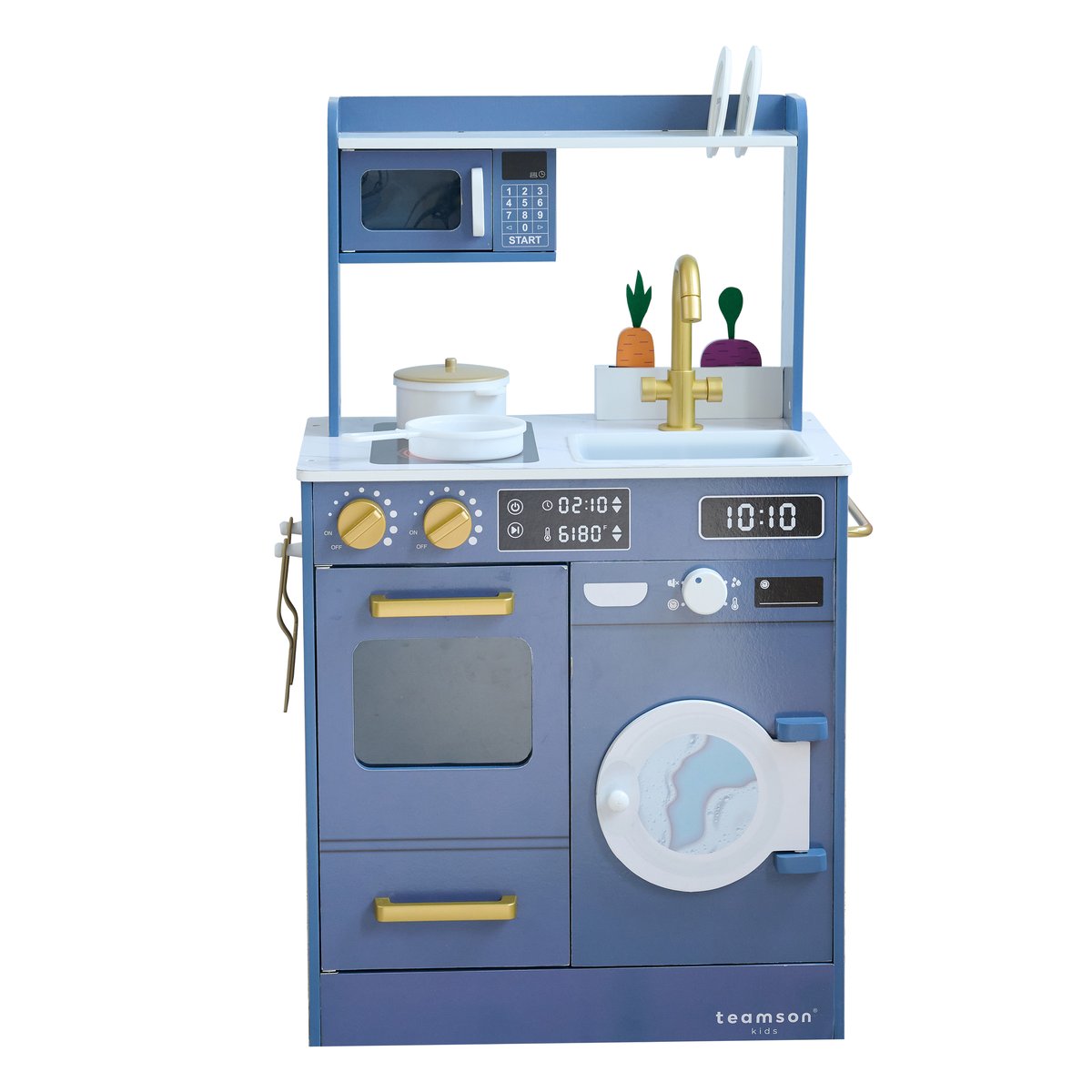 Cuisine bois enfant potager et machine à laver bleue, LITTLE CHEF couleur unique, TEAMSON KIDS