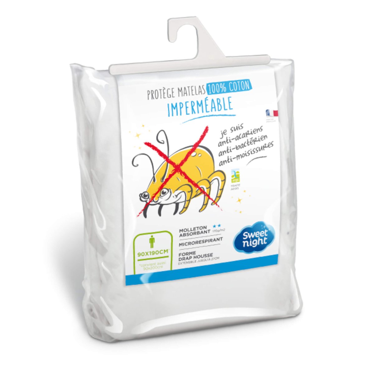 Protège matelas imperméable antiacariens blanc, SWEET HOME