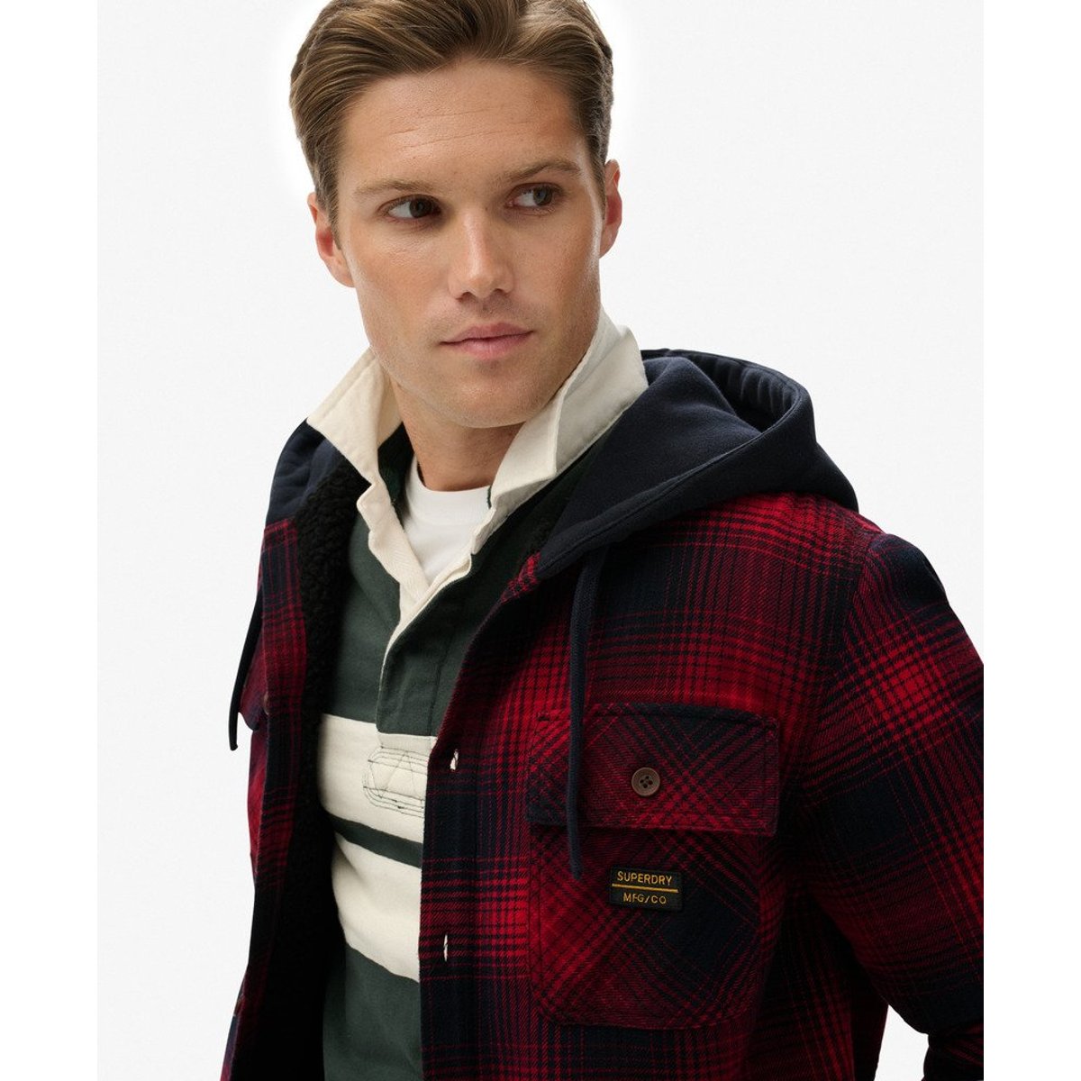 Chemise à capuche et à carreaux Surplus dégradé rouge over, SUPERDRY