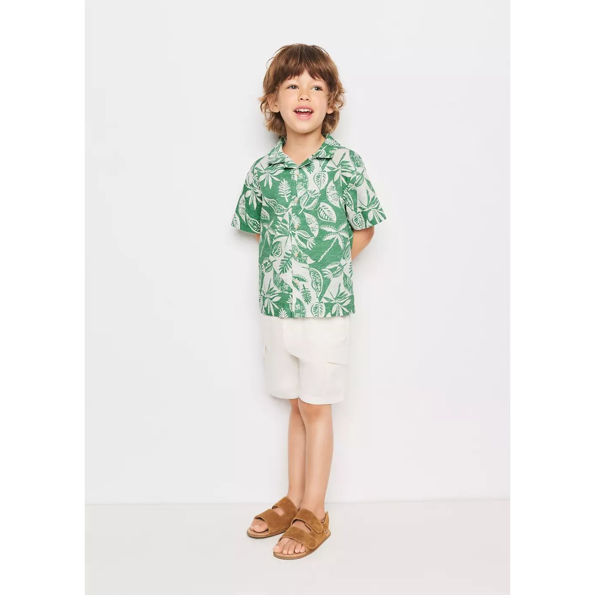 Chemise en coton imprimé fleuri vert, MANGO BABY