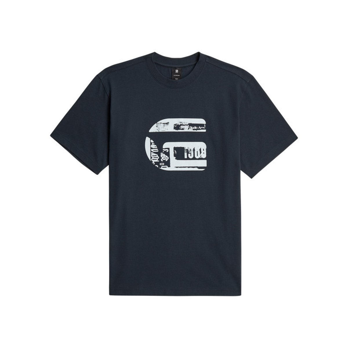 T-shirt en coton biologique bleu marine imprimé avec une coupe droite bleu foncé, G-Star RAW