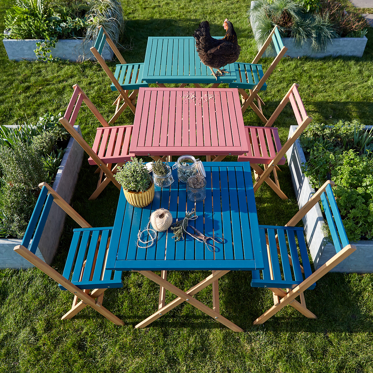Dudena Acacia 2-Seater Folding Garden Set, Square Table and 2 Chairs prussian blue, LA REDOUTE INTERIEURS