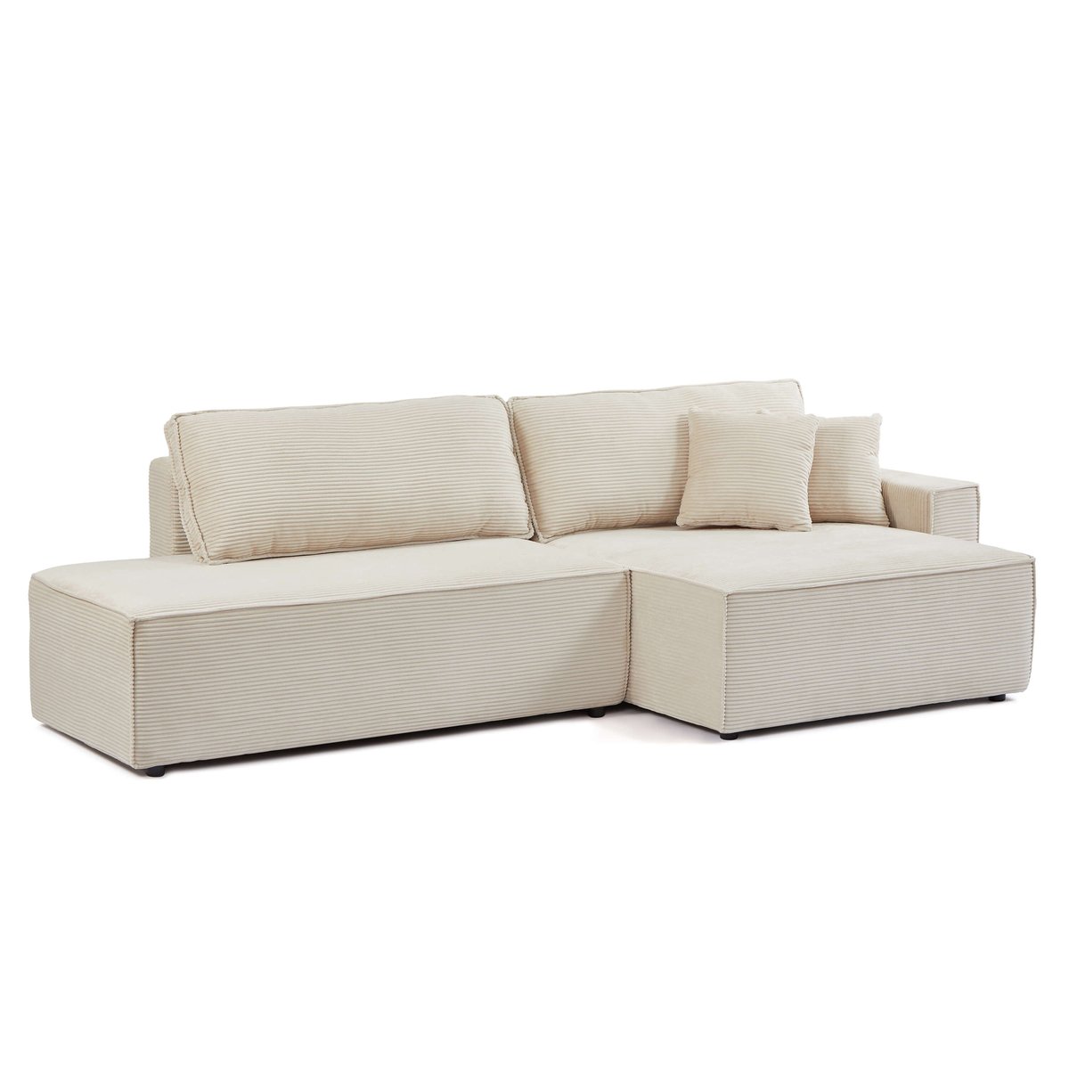 Canapé d'angle droit convertible velours ZOLA beige, BAÏTA