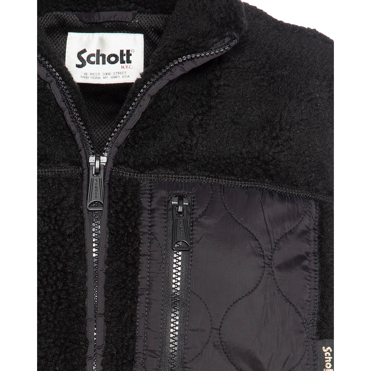 Sweatshirt zippé sans manche en sherpa noir, SCHOTT