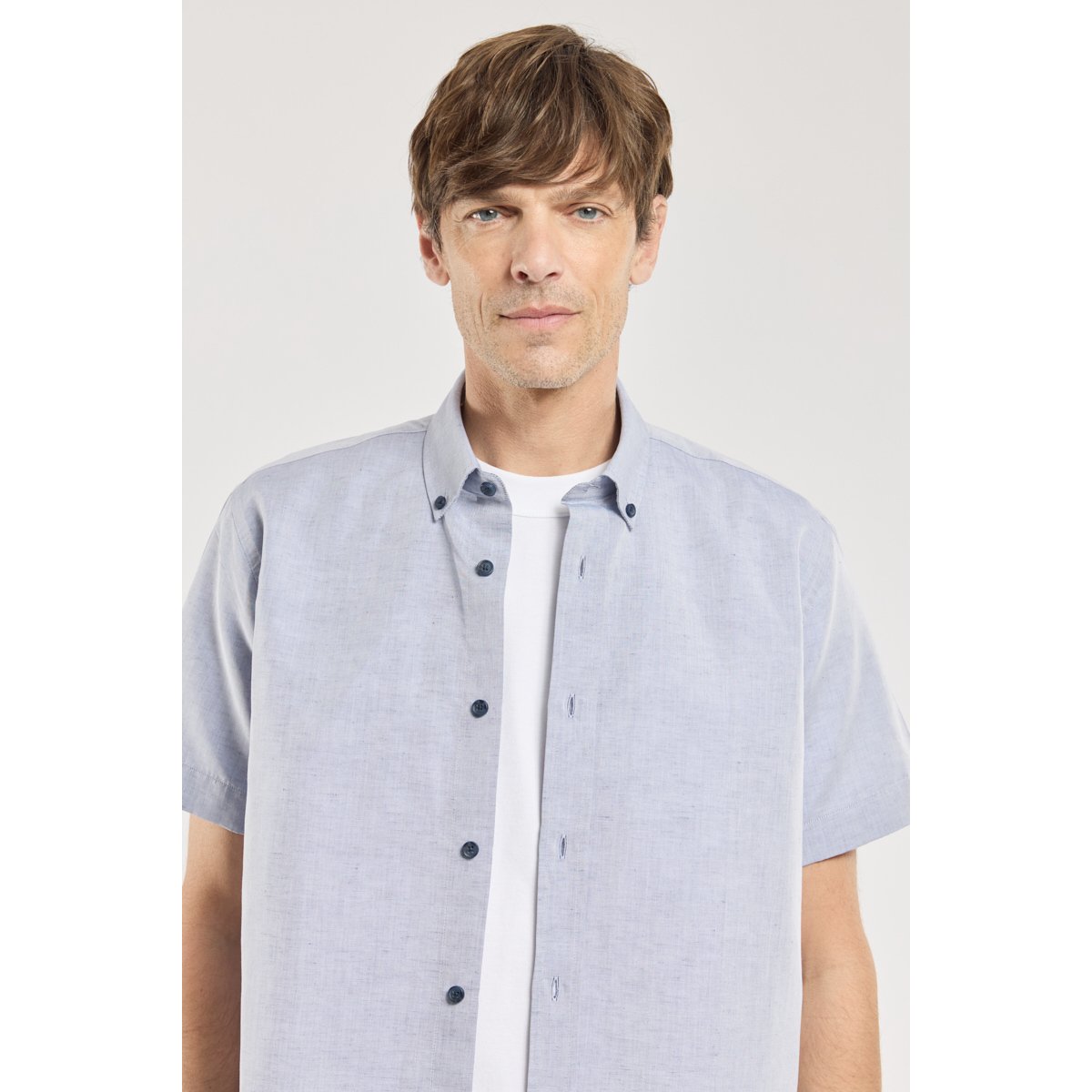 Chemise coupe confort - coton et lin moody blue, ARMOR-LUX