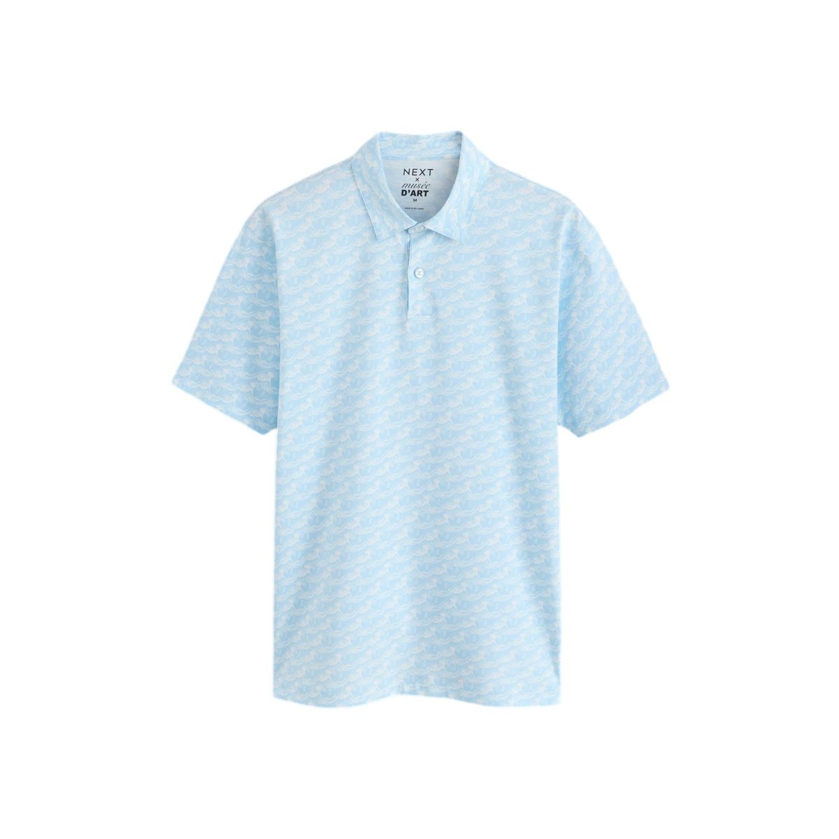 Polo manches courtes à col boutonné et motif vague hokusai bleue, NEXT