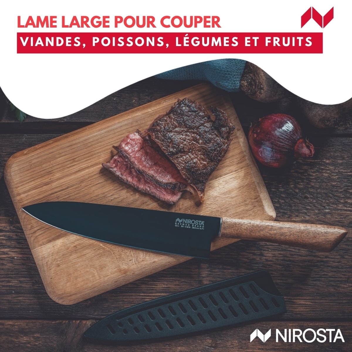 Couteau de chef 33 cm FLOW bois,noir, NIROSTA