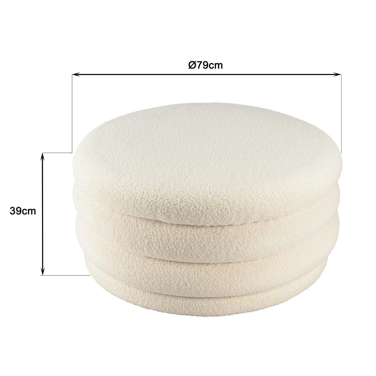 Pouf rond avec rangement tissu bouclette écru D79 cm COLOMBUS ecru, PIER IMPORT