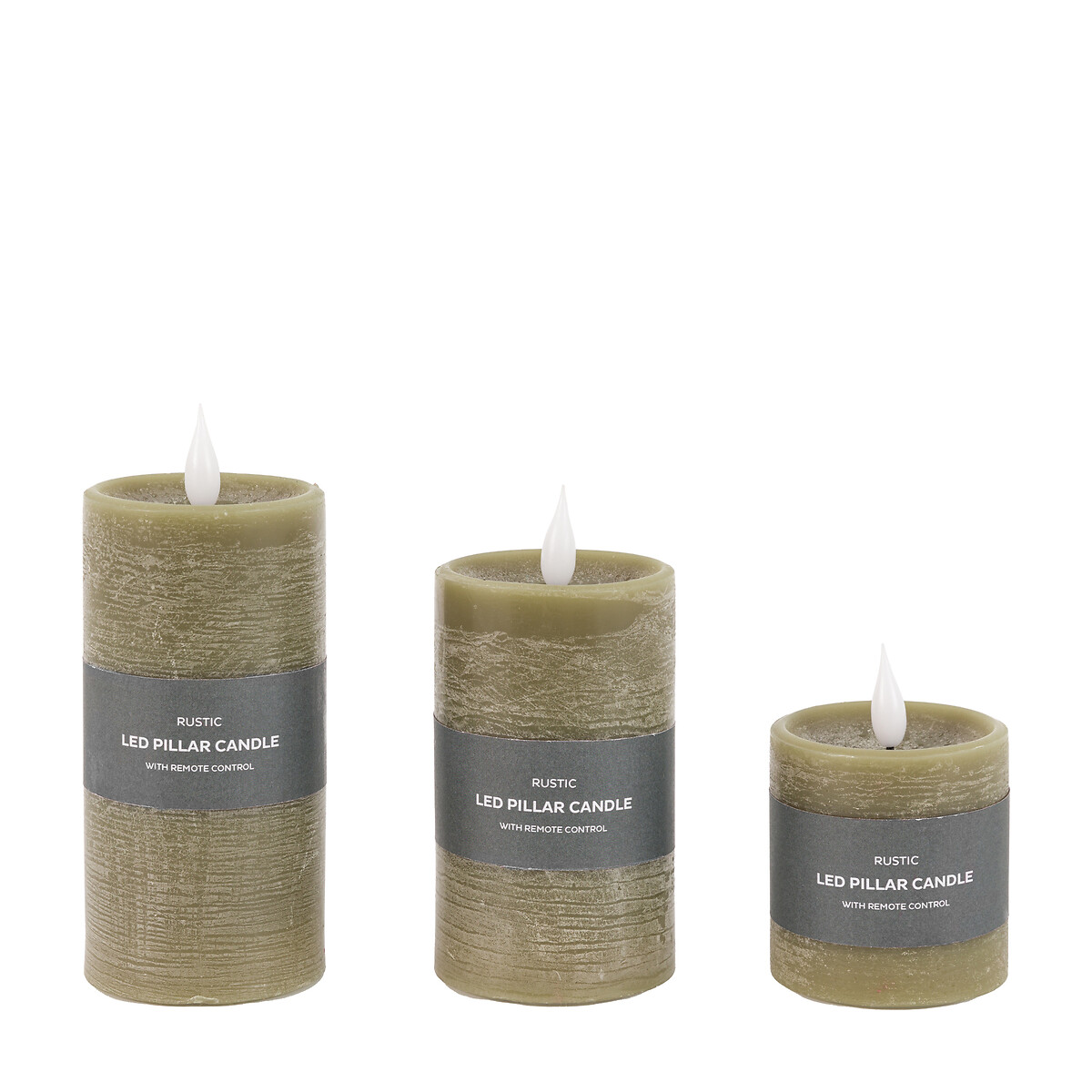 Set of 3 LED 1-Wick Candles in Olive green, ÉDITÉ