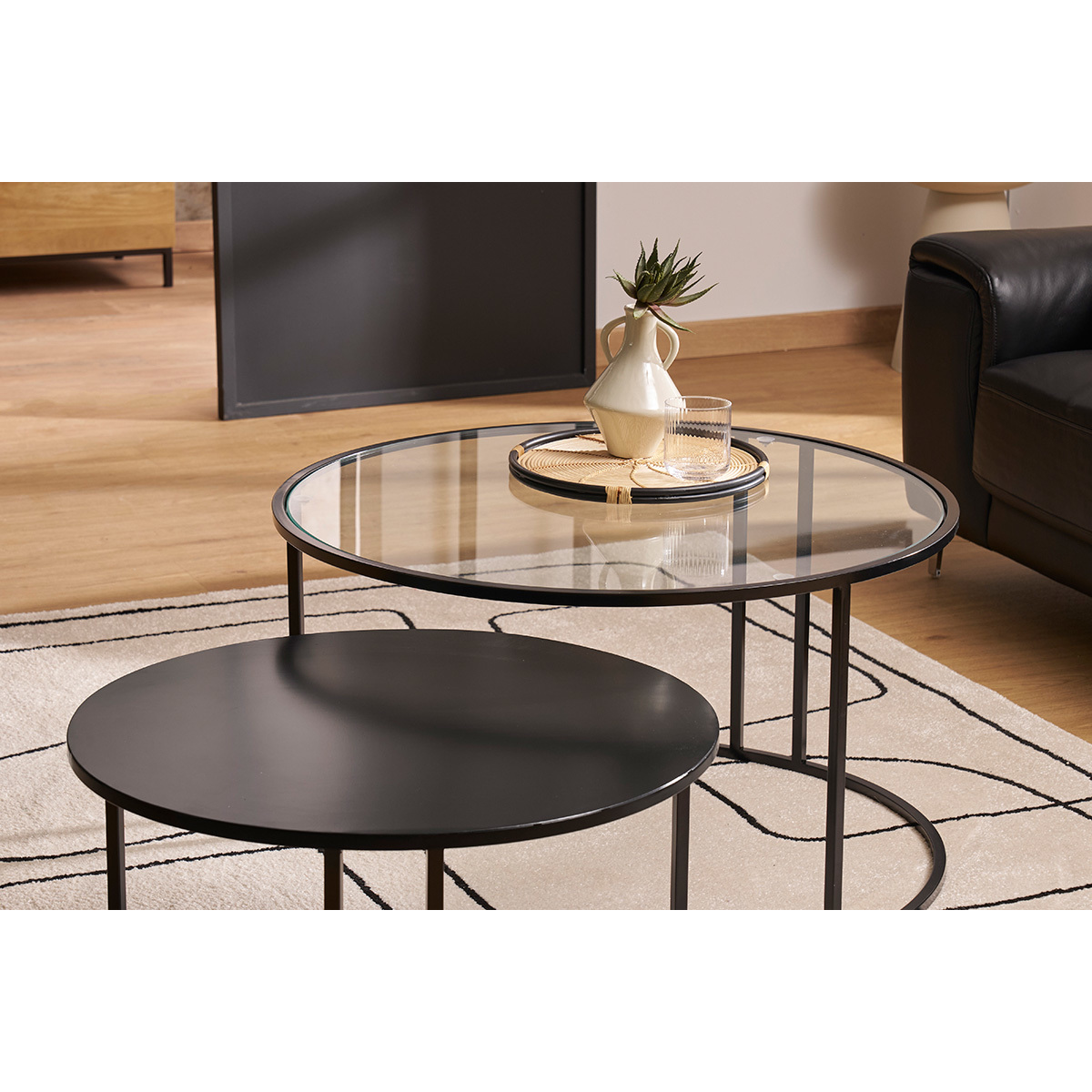 Tables basses gigognes rondes design TAHL (lot de 2) noir, MILIBOO
