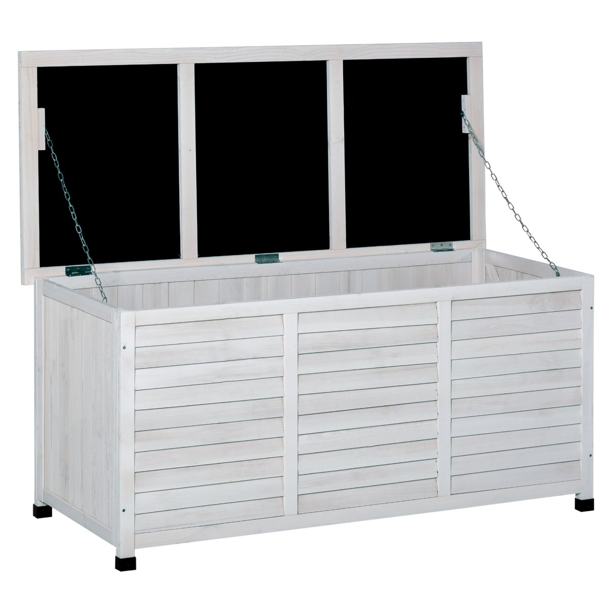 Coffre de rangement d'extérieur Bois de sapin blanc, OUTSUNNY