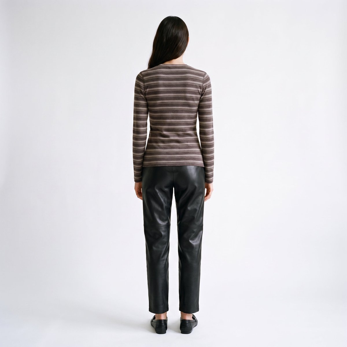 T-shirt ajusté rayé col rond manches longues MIRIA brown, ARTLOVE