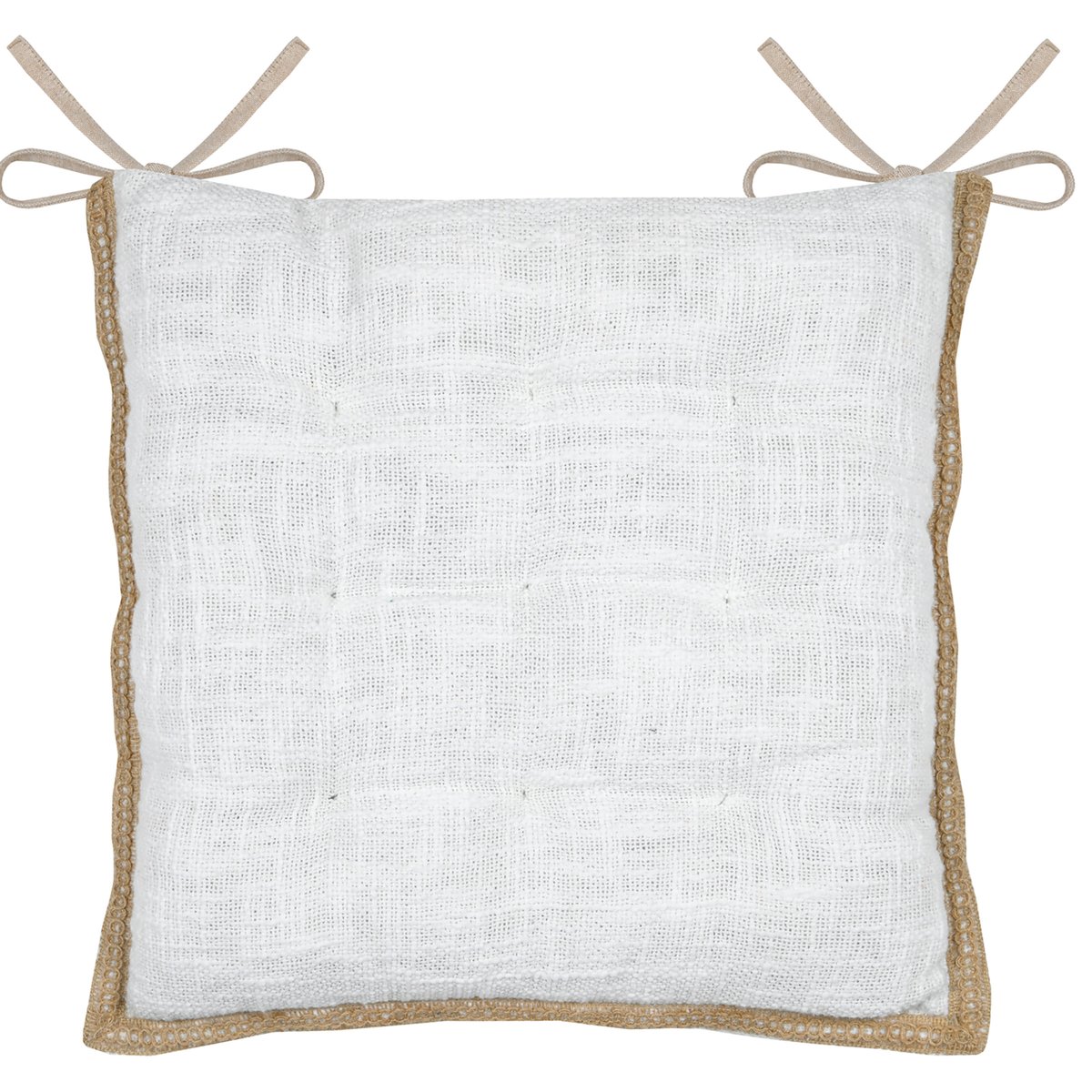 Galette de chaise matelassée poly-coton et jute blanc, LOVELY CASA