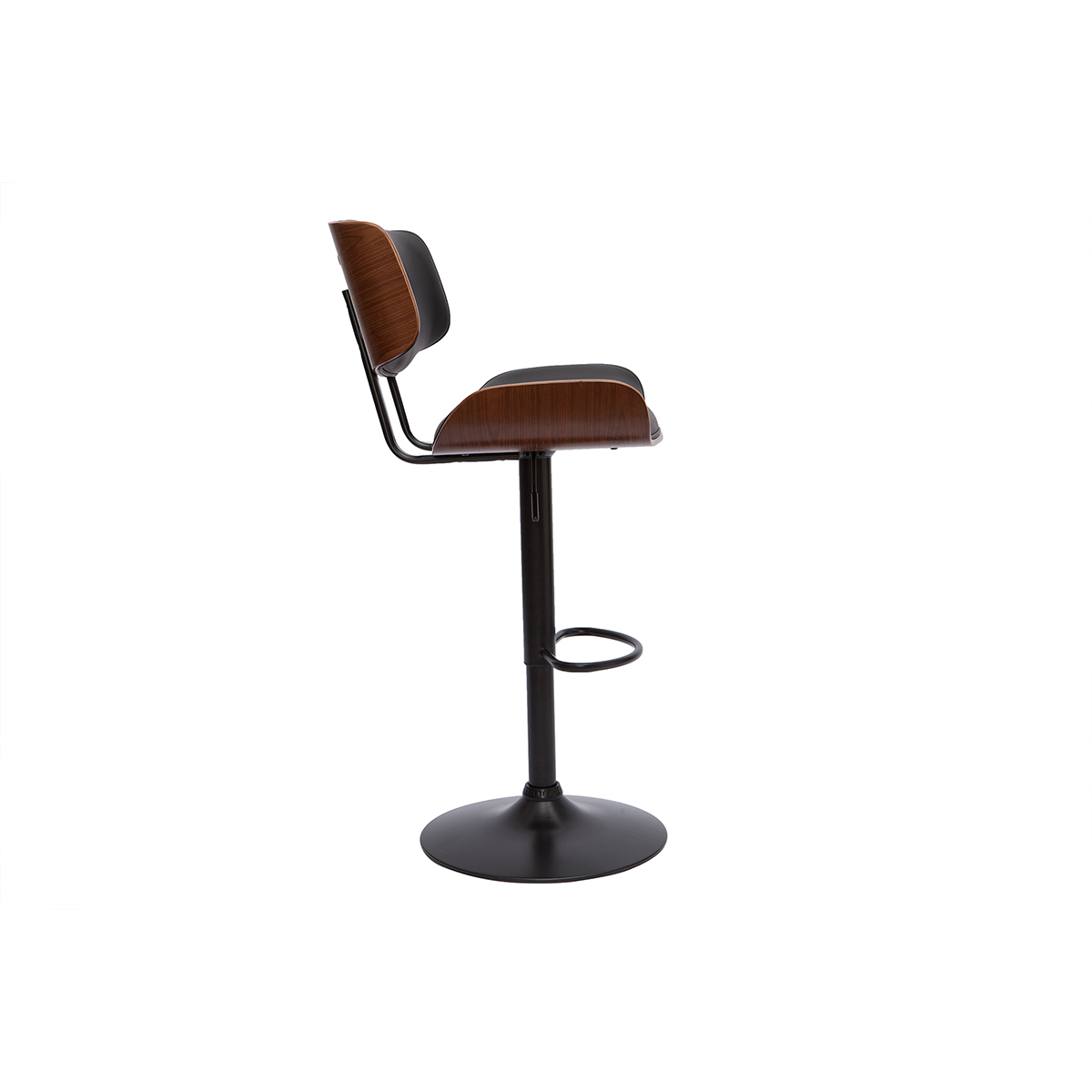 Tabouret de bar design réglable pivotant 360° noir et bois foncé BASILE noyer / noir, MILIBOO