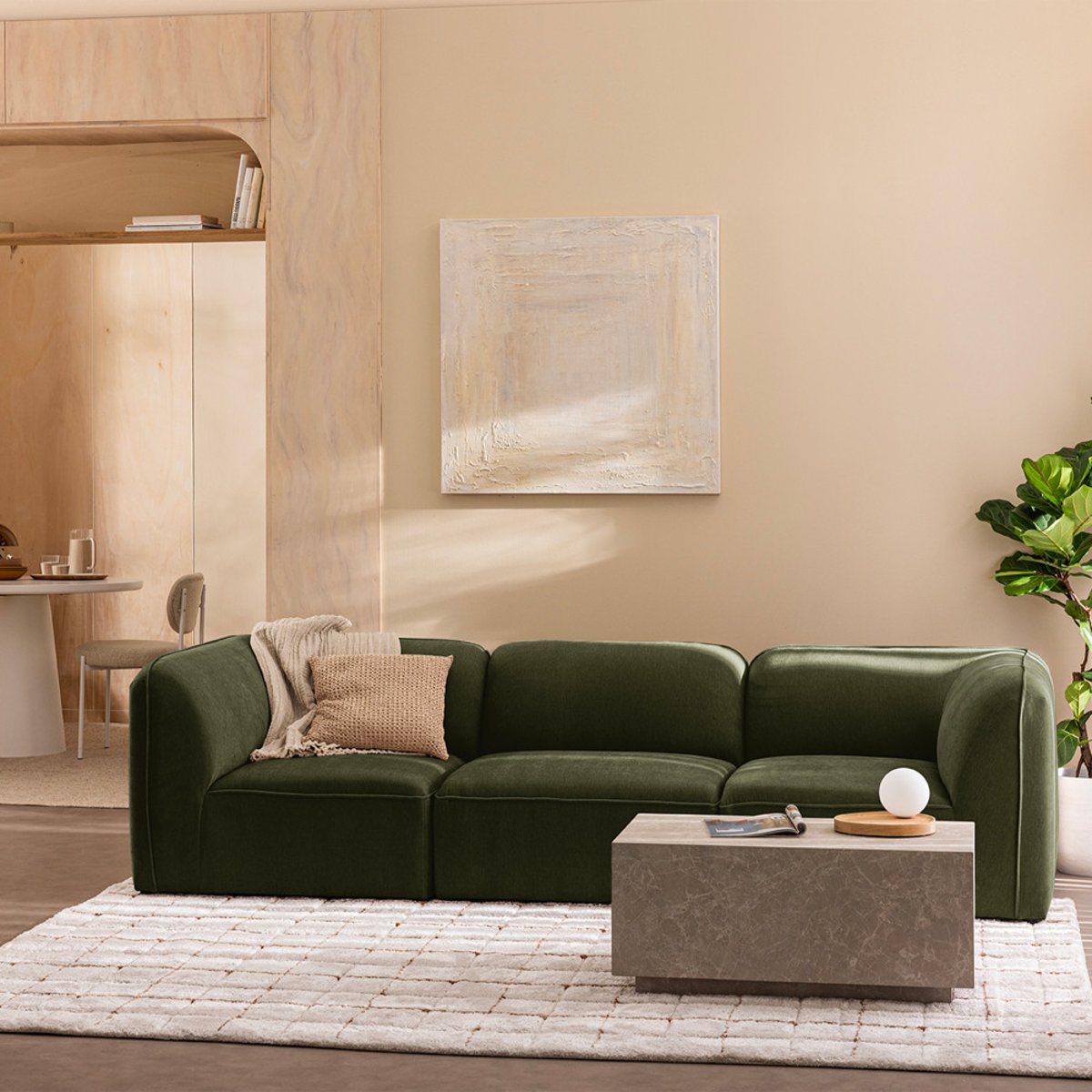 Chauffeuse pour canapé modulable en tissu- NOOR vert, DRAWER