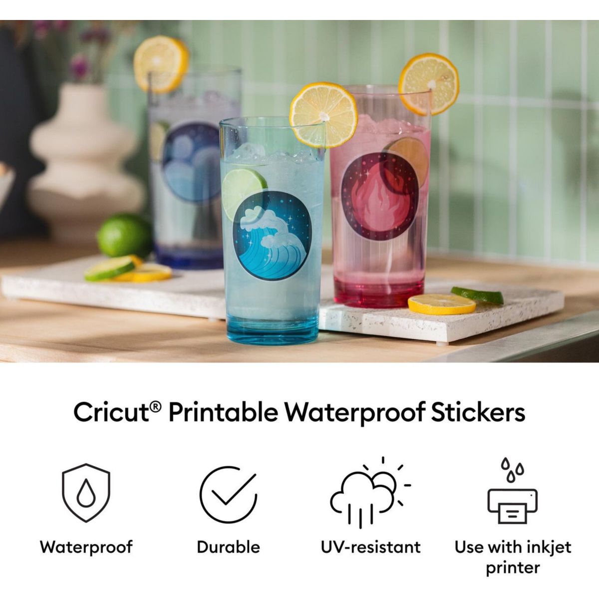 Accessoire Set de 6 stickers imperméables et imprim couleur unique, CRICUT