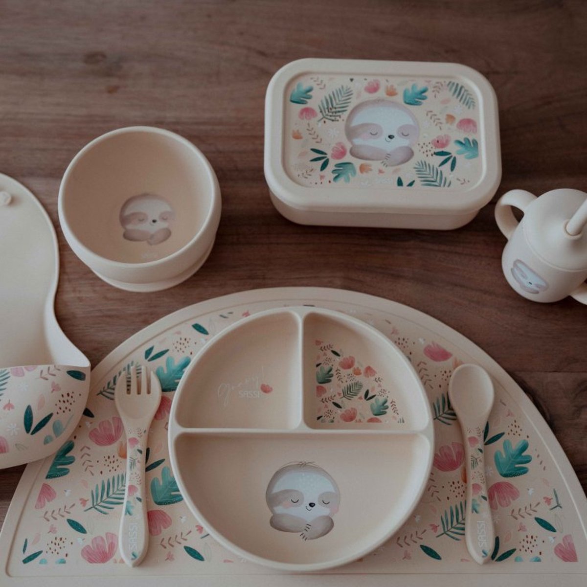Set fourchette et cuillère en silicone ANIMAUX beige, SASSI
