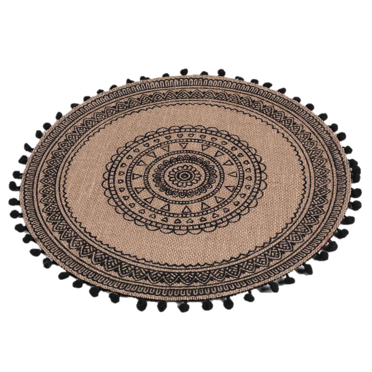 Set de table en jute avec pompons AZUSA noir, TOILINUX