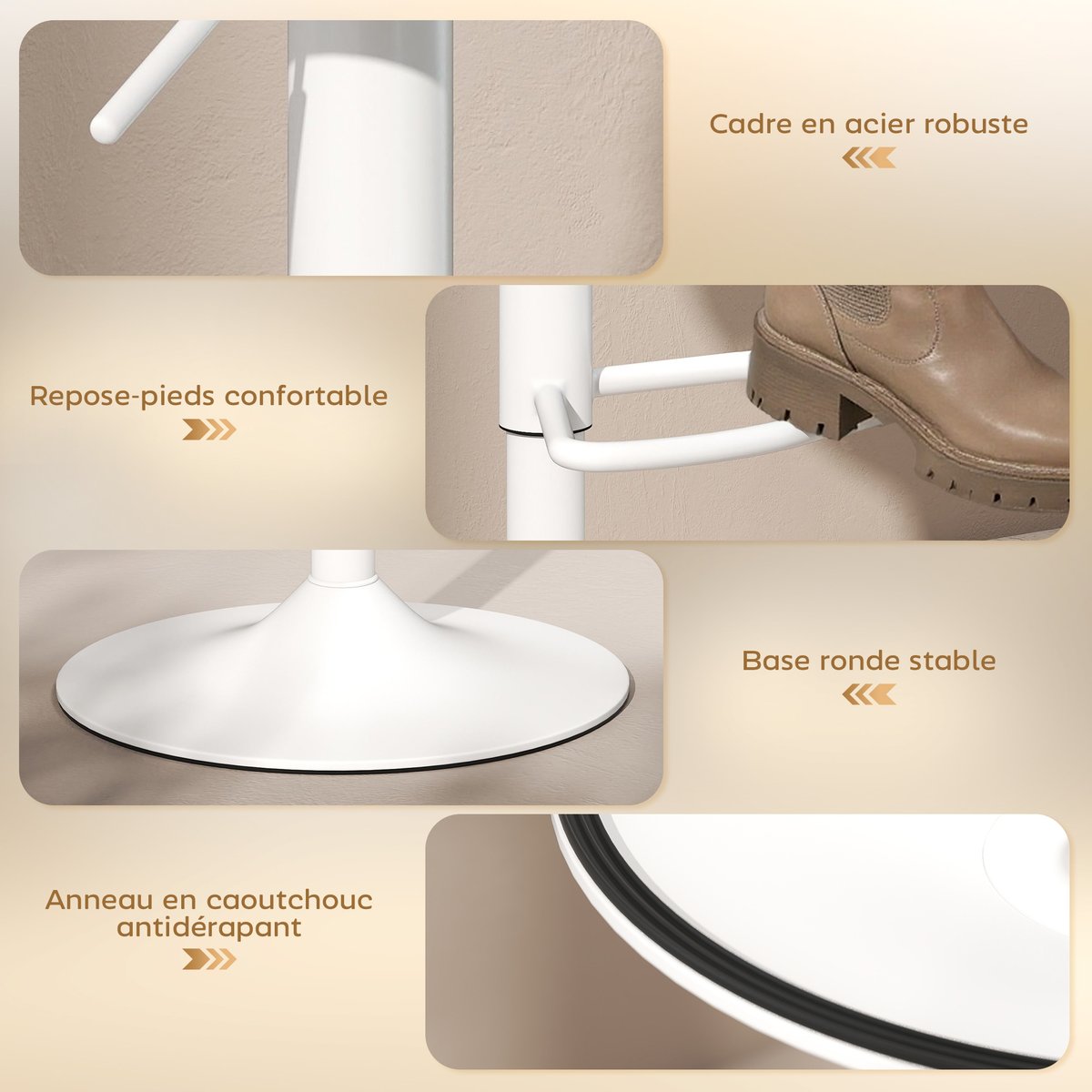 Tabouret de bar Acier Blanc blanc, HOMCOM