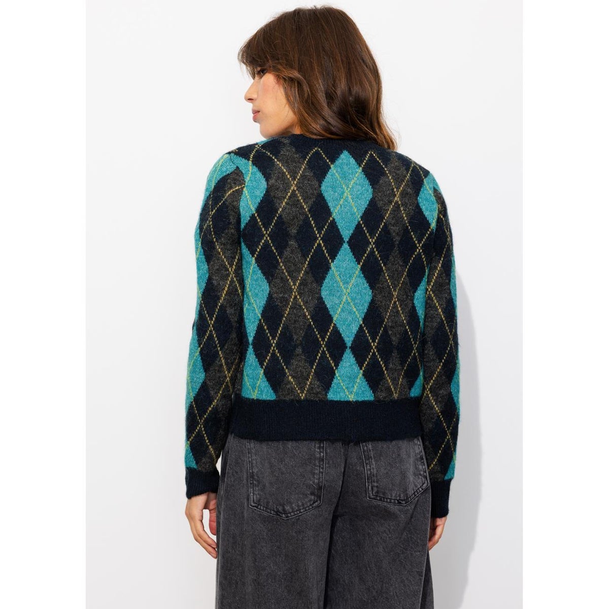 Cardigan à carreaux argyll imprimé bleu, PROMOD