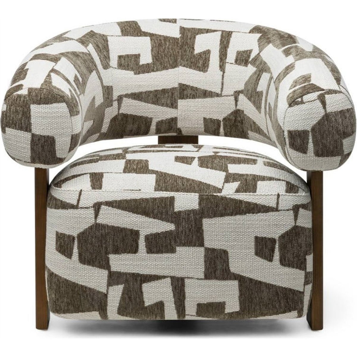 Fauteuil lounge ANNABEL aux formes arrondies olive et crème avec pieds noyer, RECOLLECTION