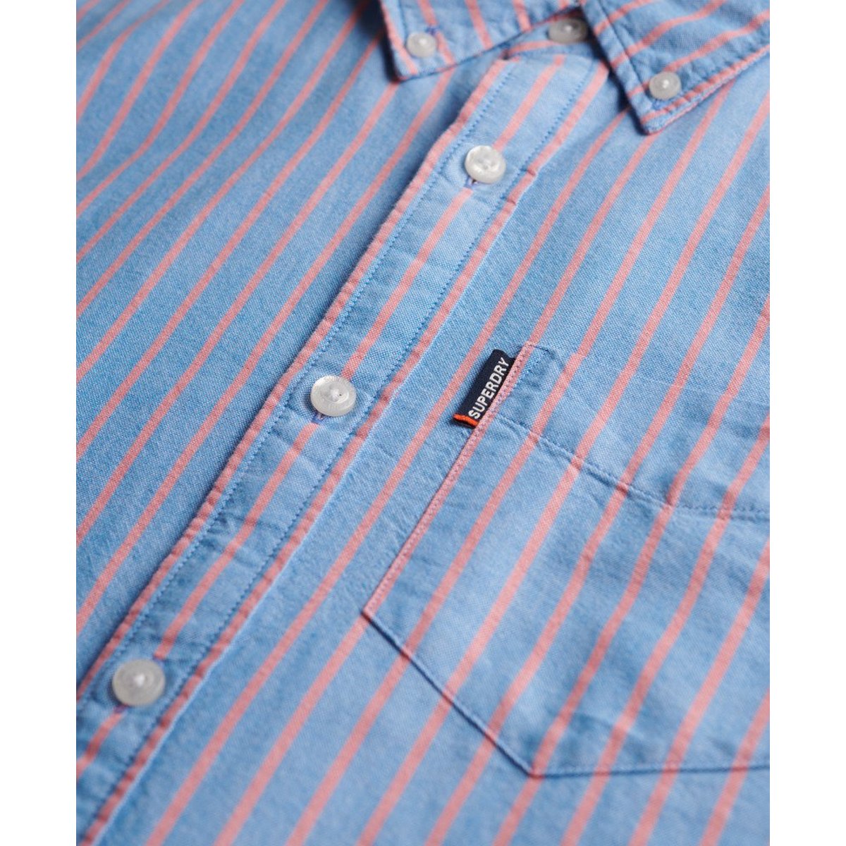 Chemise Oxford Essentielle à Manches Longues rayé bleu/rose, SUPERDRY
