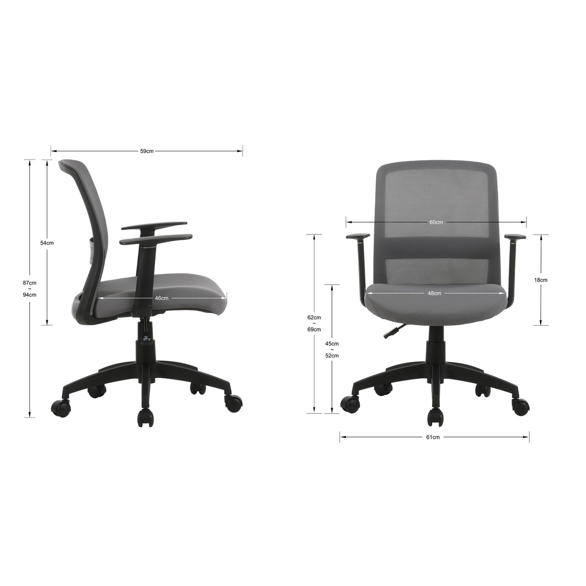 Chaise de bureau, DEVON gris, HISPANOHOGAR