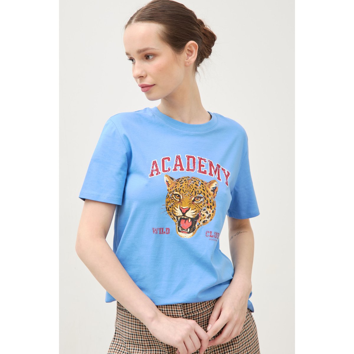 T-shirt droit col rond manches courtes bleu clair, BONOBO