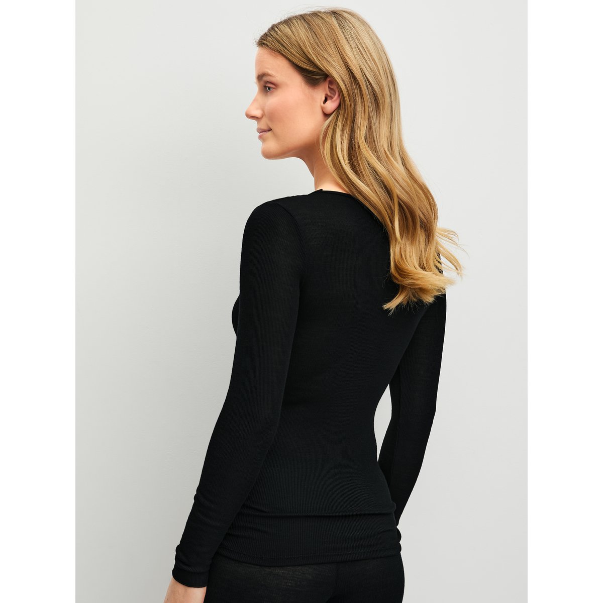 T-shirt à manches longues en laine et soie manches longues Laine SILKY WOOL GLAM noir, CALIDA