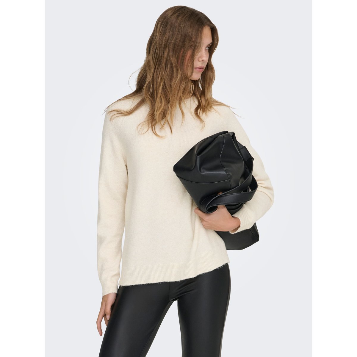 Pull col montant en fine maille blanc, ONLY