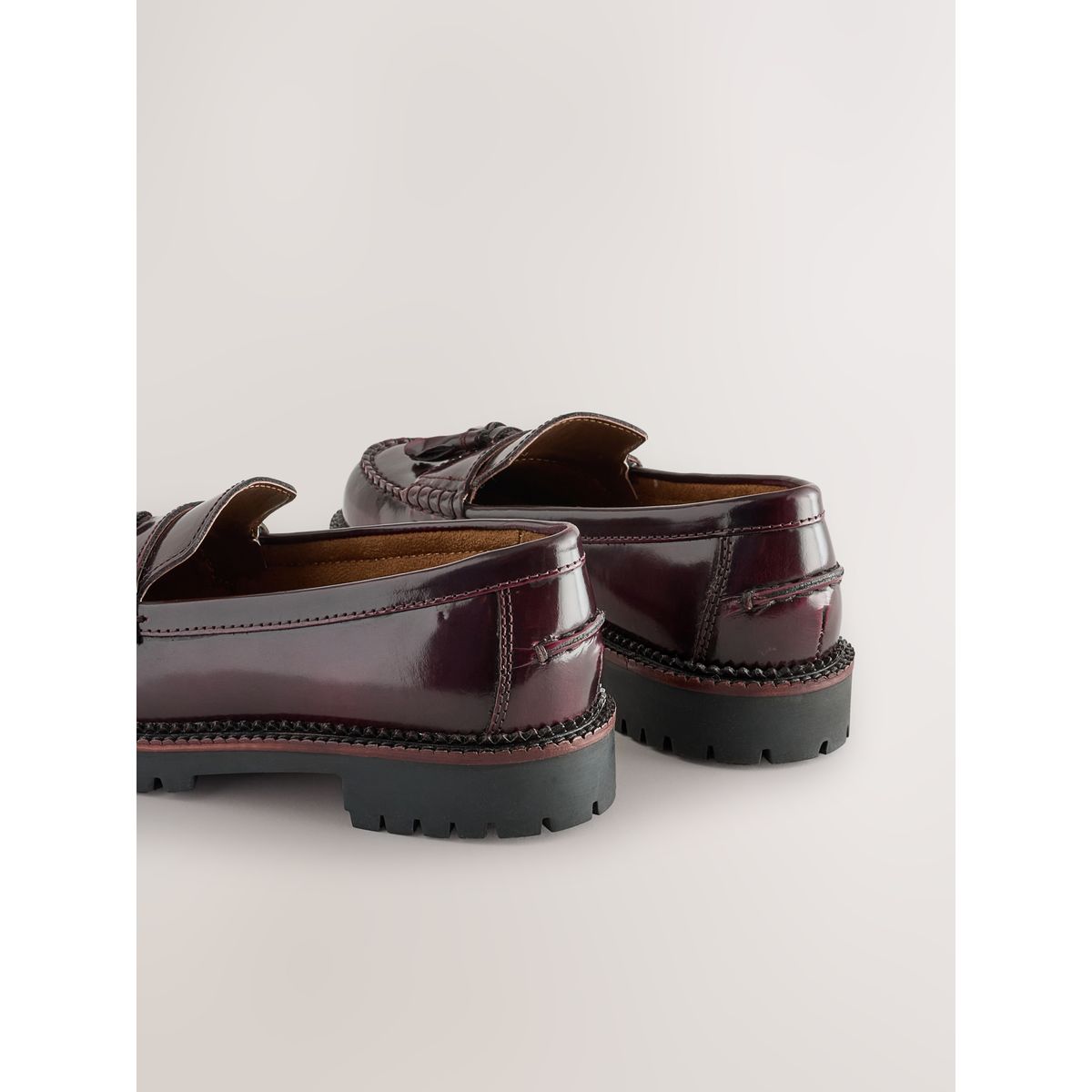 Mocassins habillés en cuir pompon bordeaux, NEXT