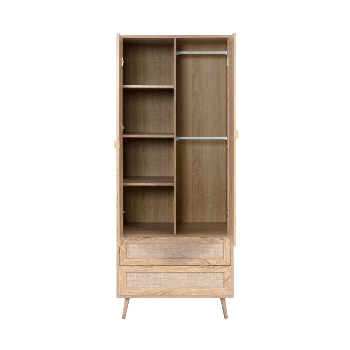 Armoire penderie bohème 2 portes 2 tiroirs SONA bois naturel, PIER IMPORT