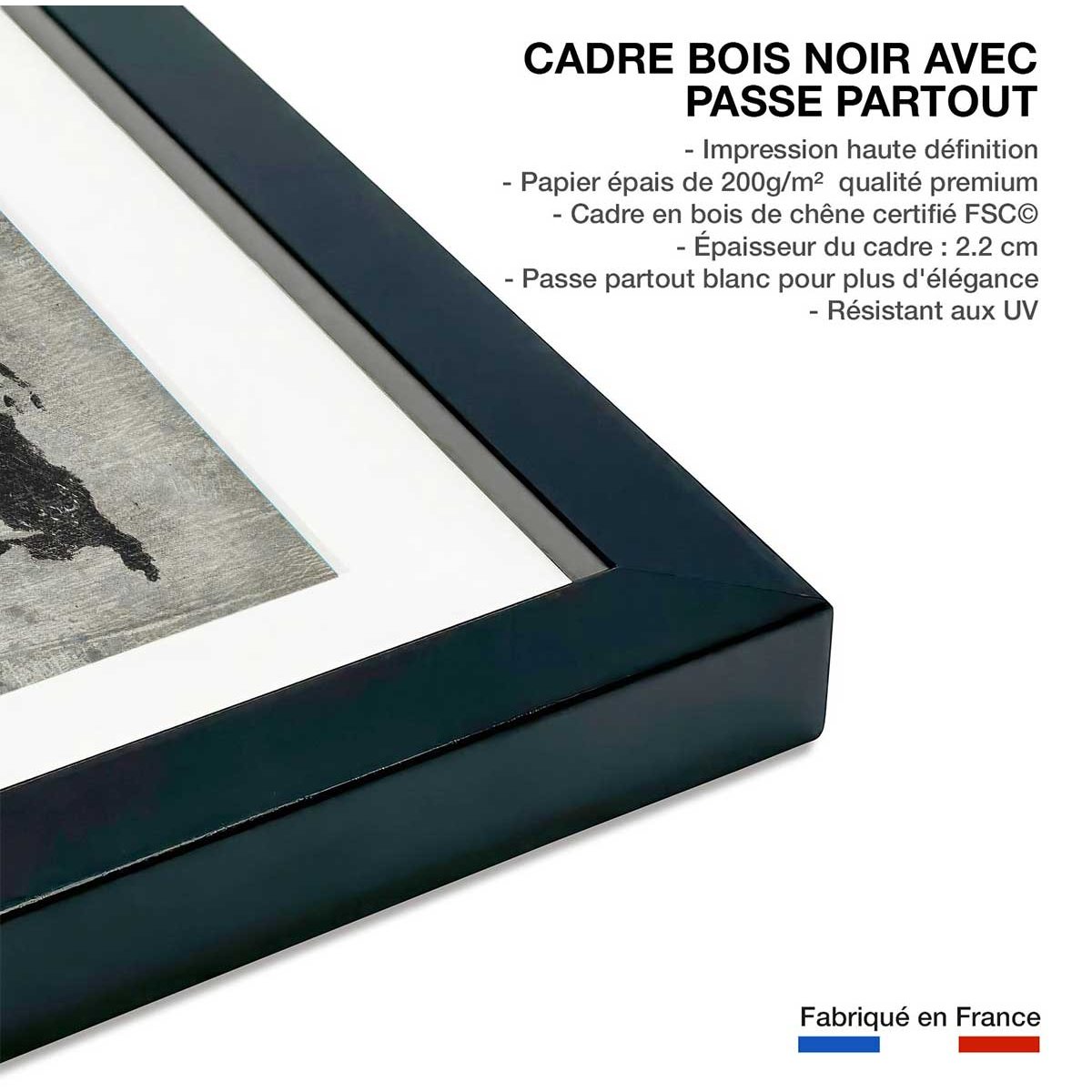 Affiche Carte du monde punky affiche + cadre en bois - noir, HEXOA