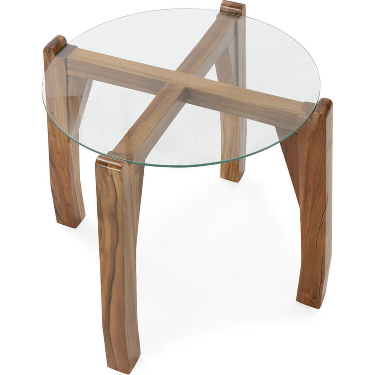Table d'appoint en teck massif et verre naturel, RECOLLECTION