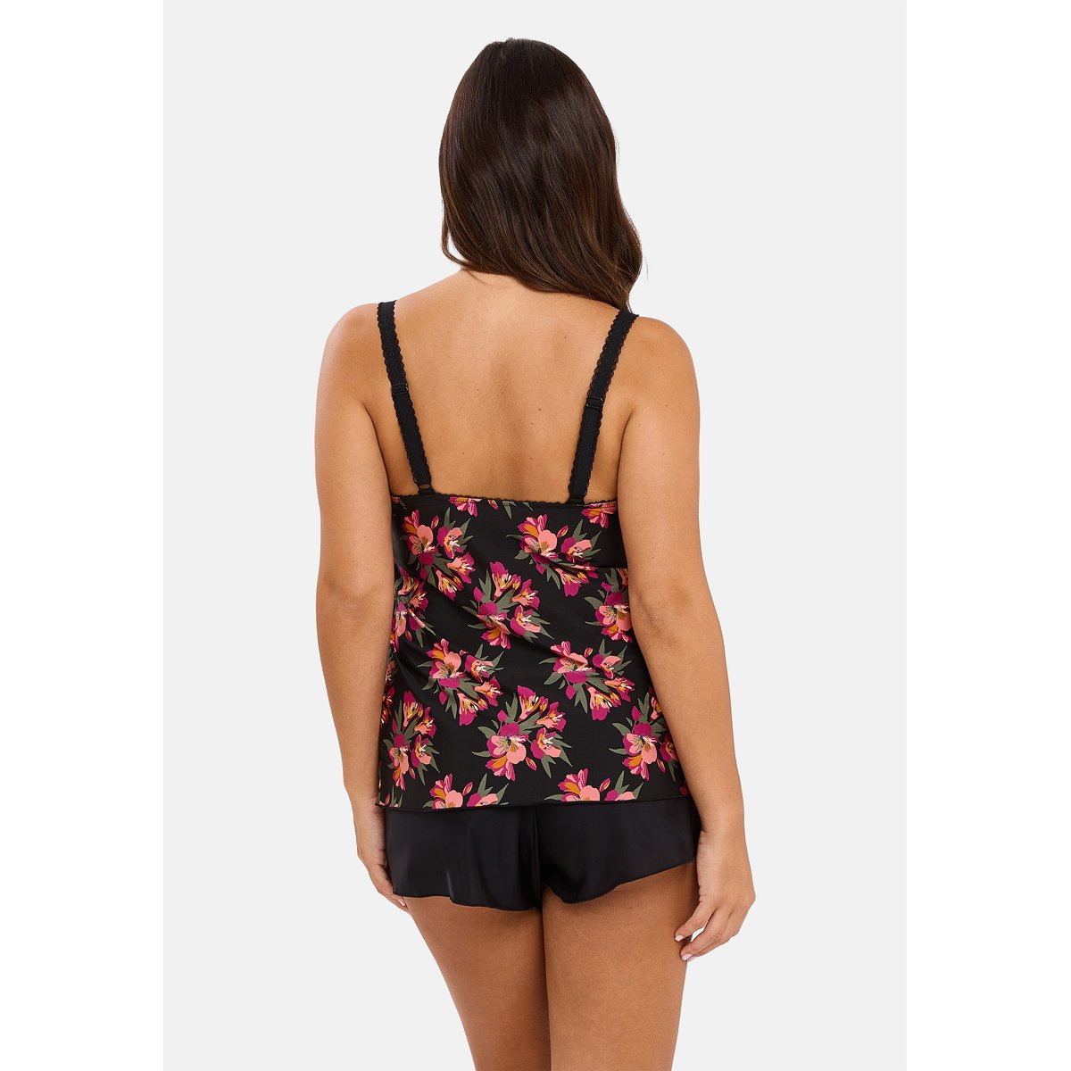 Caraco ORIANE bouquets noir / rose, SANS COMPLEXE
