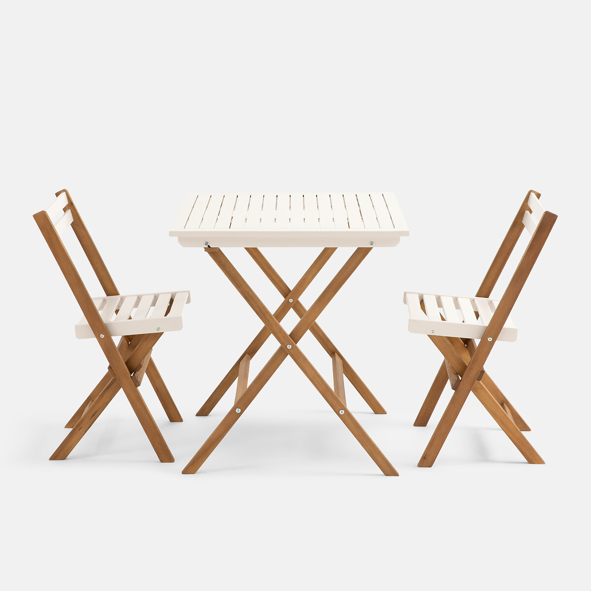 Conjunto de jardim dobrável, em acácia, 2 lugares, mesa quadrada e 2 cadeiras, DUDENA seixos, LA REDOUTE INTERIEURS