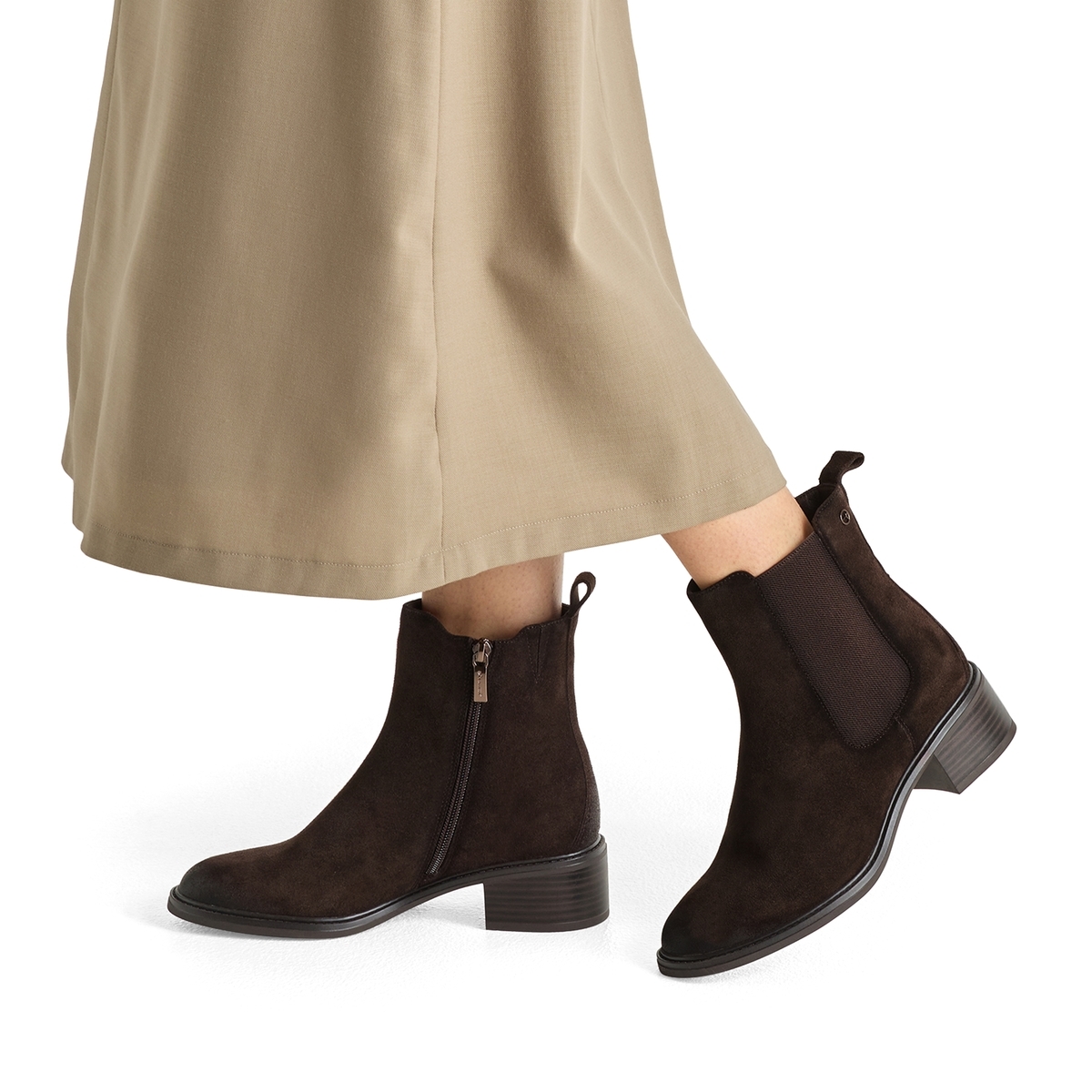 Bottine Chelsea en cuir marron antilope combiné, TAMARIS