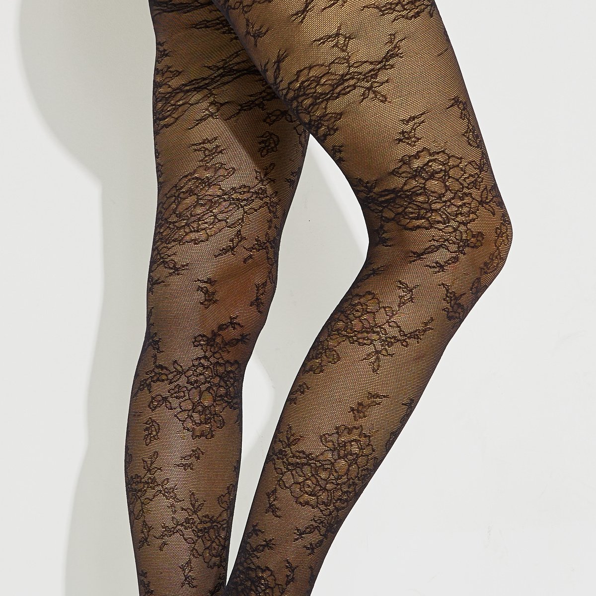 Collants ajourés motif floral noir, GRAIN DE MALICE