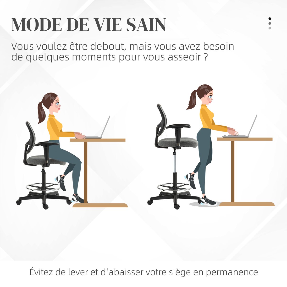 Chaise de bureau pour poste de travail debout gris, HOMCOM