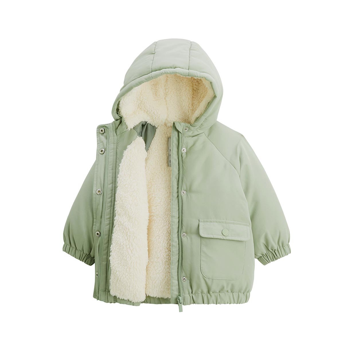 Manteau enfant imperméable doublé sherpa Lison vert, PETIT BEGUIN