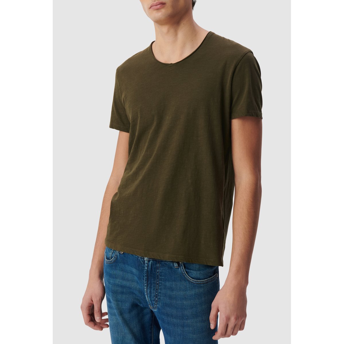 Tee-shirt col V L'Essentiel vert kaki, IKKS
