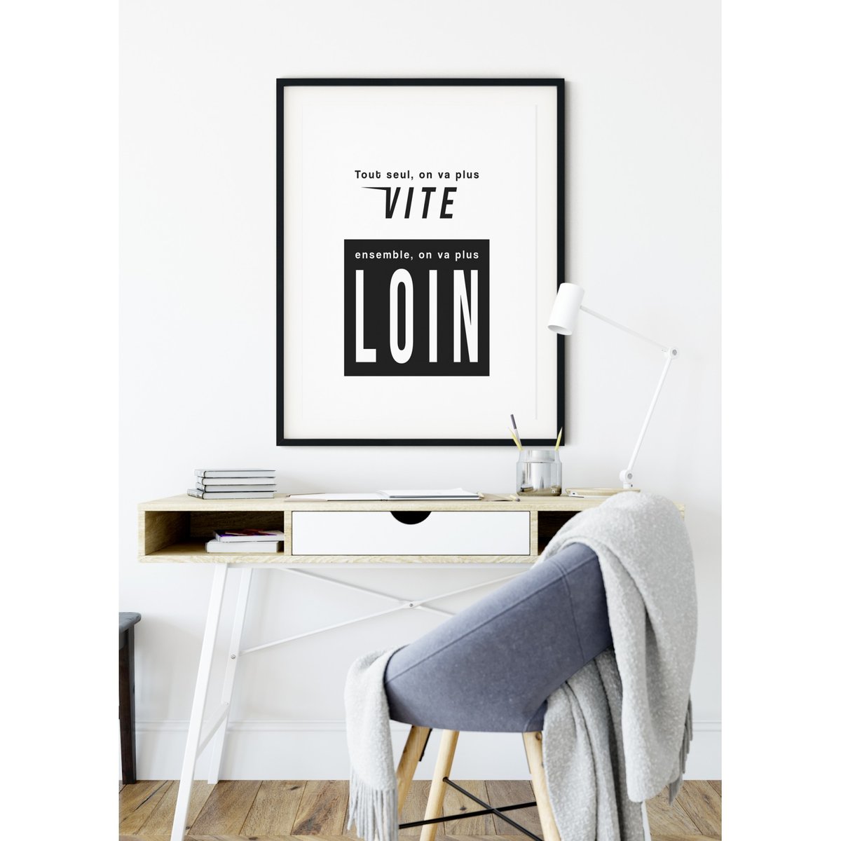 Affiche 'Tout seul, on va plus vite...' blanc, L'AFFICHERIE