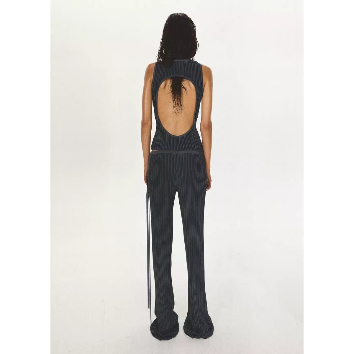 Pantalon flare côtelé avec détail de nœud bleu foncé, MANGO