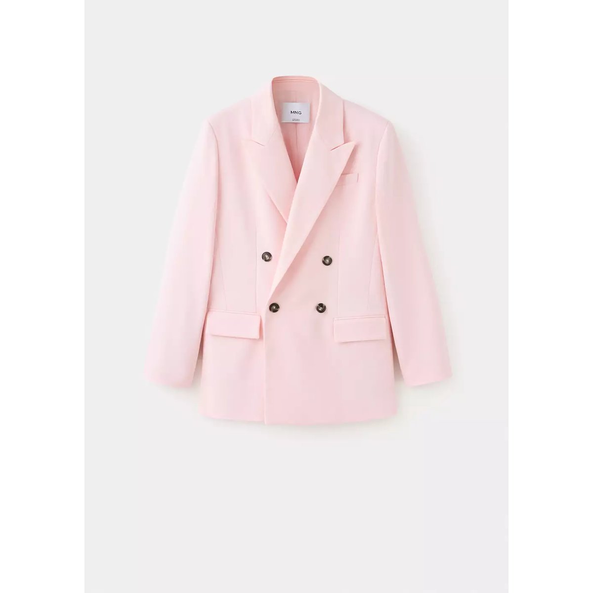 Blazer costume croisé mélange de coton rose pastel, MANGO