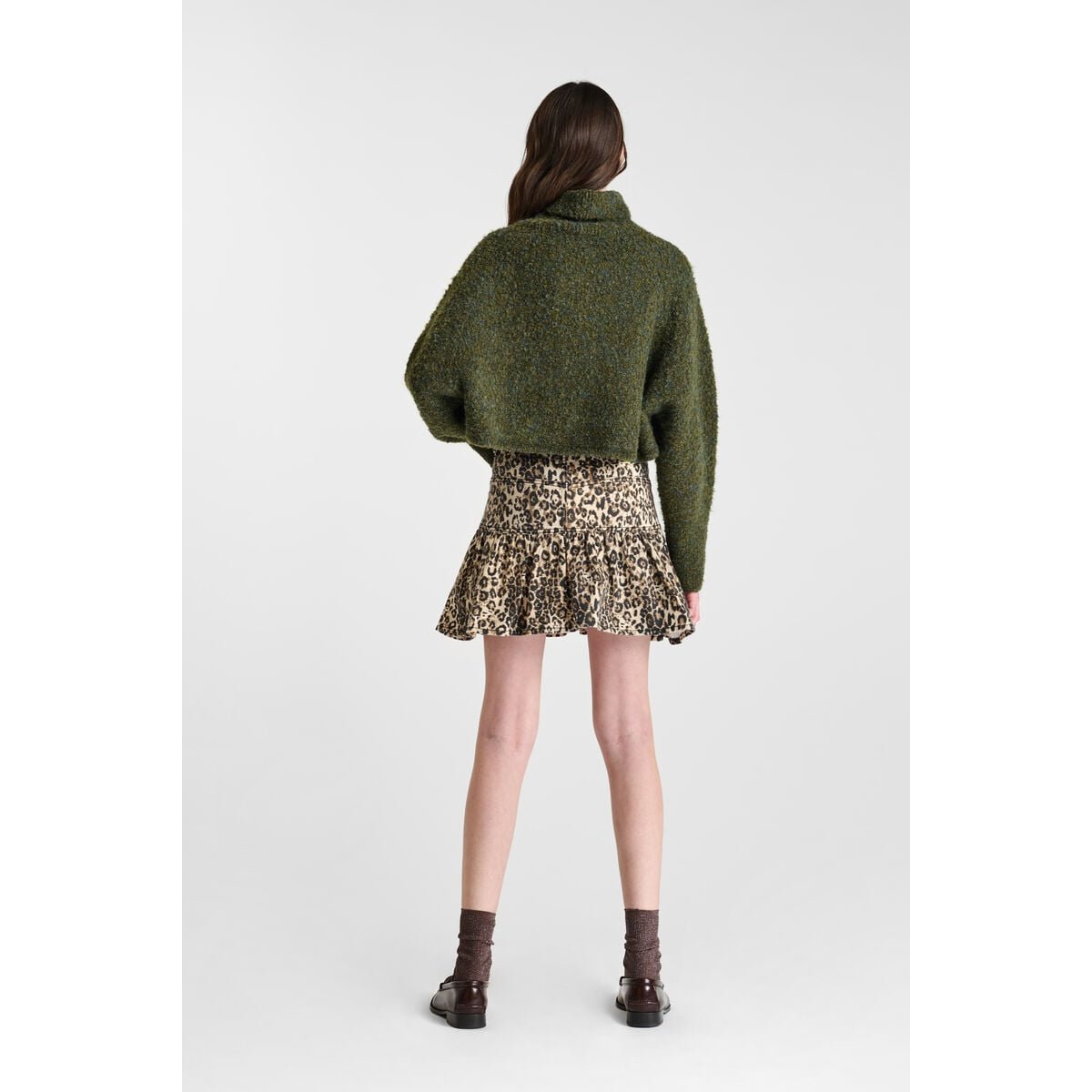 Jupe evasée, patineuse en jeans PITAGI leopard, LE TEMPS DES CERISES