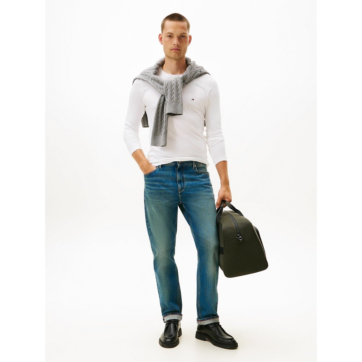 T-shirt manches longues slim stretch blanc, TOMMY HILFIGER