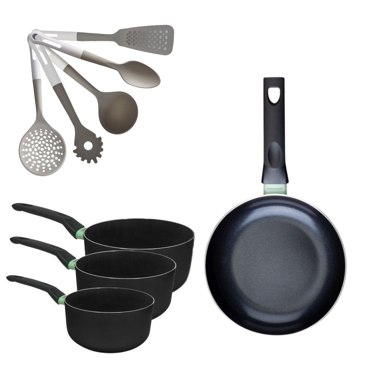 Batterie 1 poêle 28cm + 3 casseroles 16/18/20cm BRANDAO VARIO noir|vert, FACKELMANN