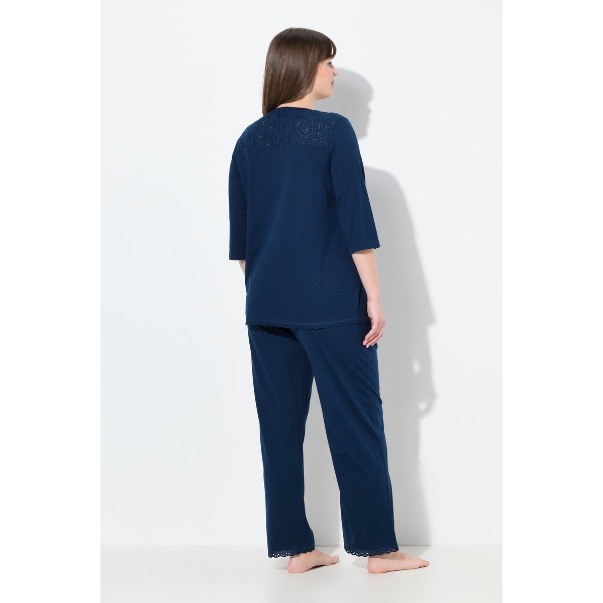 Pyjama à col rond et manches 3/4 bleu nuit, ULLA POPKEN
